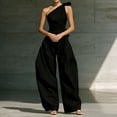thumbnail image 7 of JULMCOMO Jumpsuits for Women One Shoulder Bow Tie Waist Vacation Summer Rompers Wide Leg Baggy Dressy Jumpsuit with Pockets Black XL, 7 of 7
