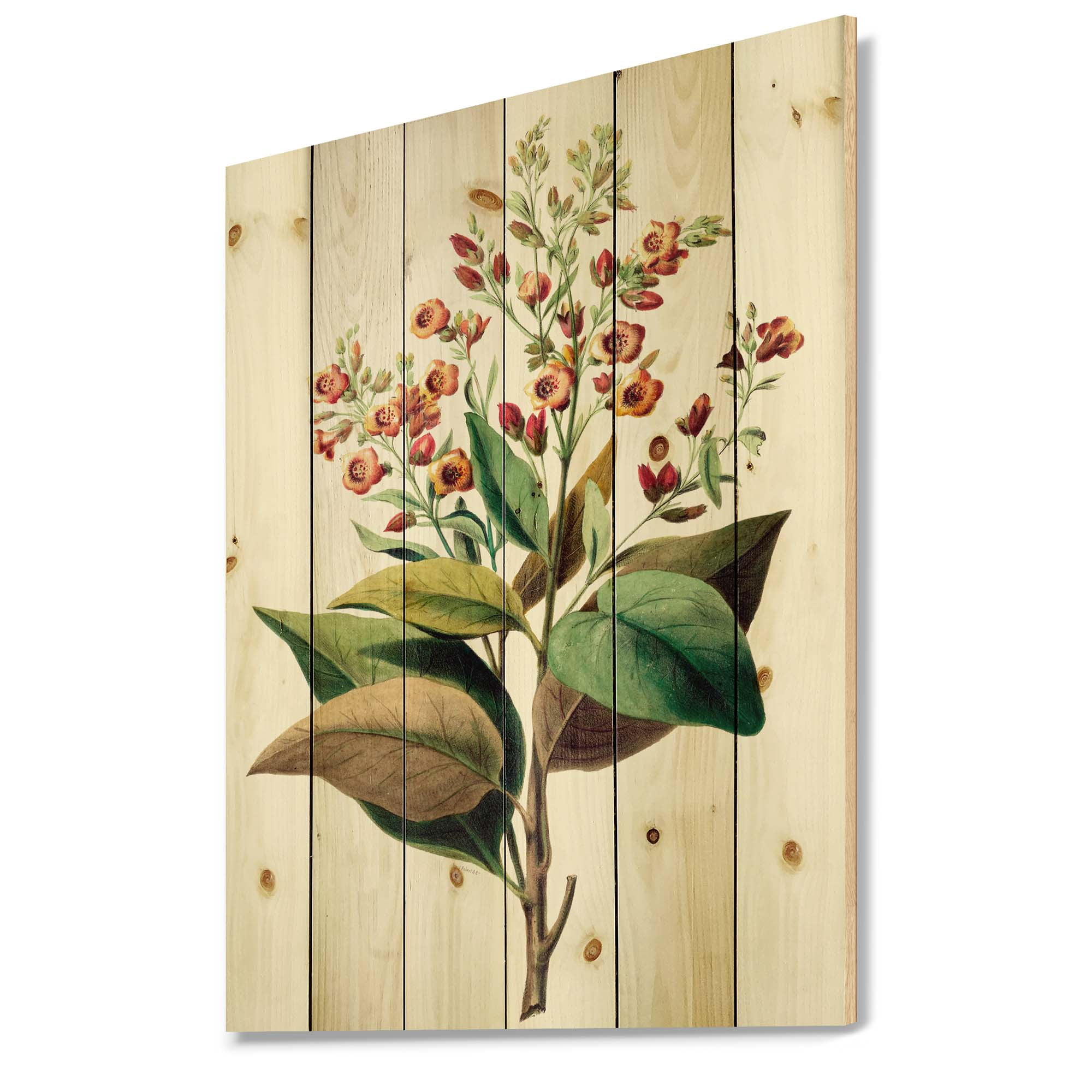Designart 'American Vintage Flowers II' Traditional Print on Natural Pine Wood