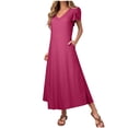 thumbnail image 2 of Up to 30% off Summer Saving Women Dresses, Women's Summer Sexy Fashion Solid Color Pocket Ruffle Short Sleeve V-Neck Dress(Hot Pink,S), 2 of 8