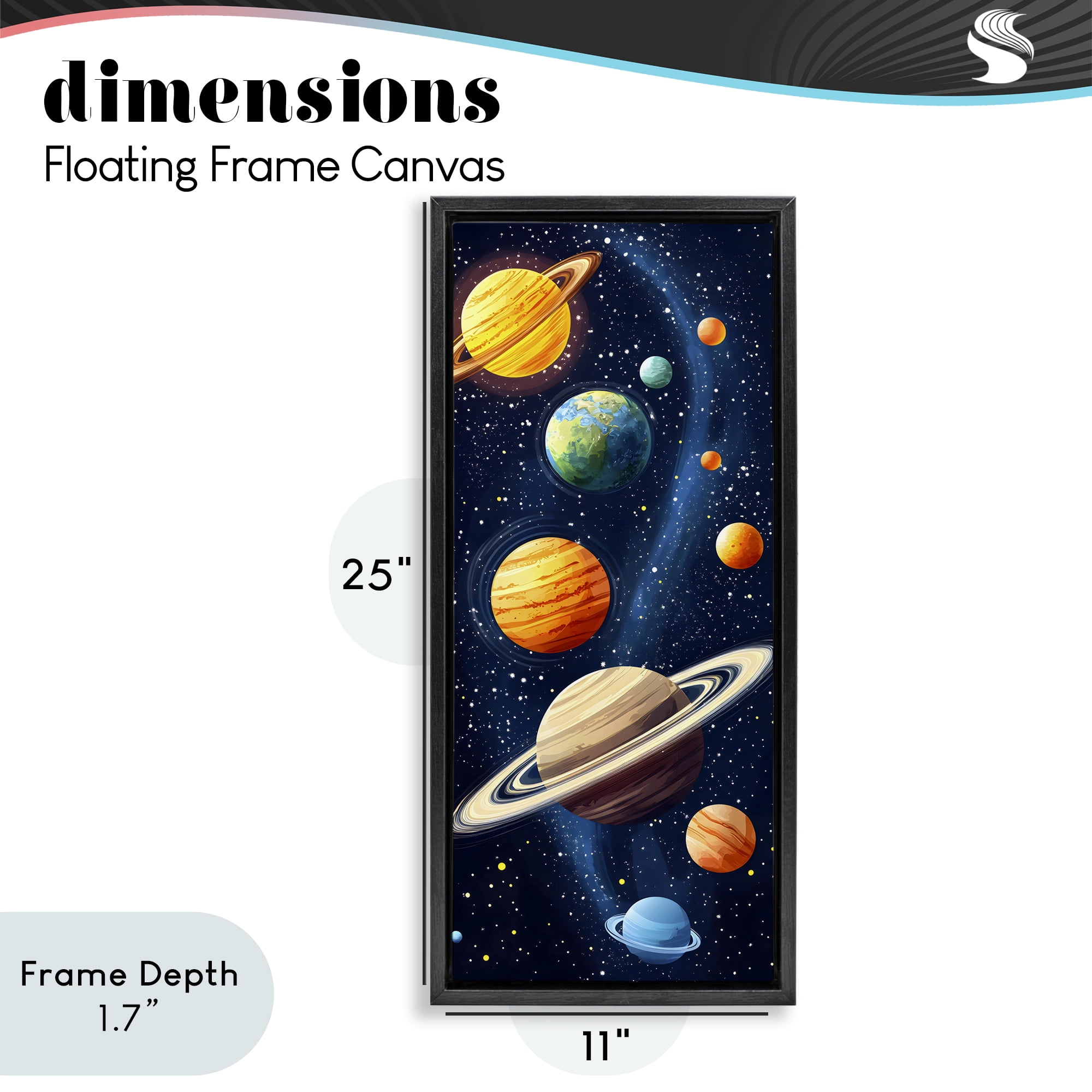 Stupell Industries Galaxy Swirl Planetary Orbit Black Framed Floater Canvas Wall Art, design by Creative Studio