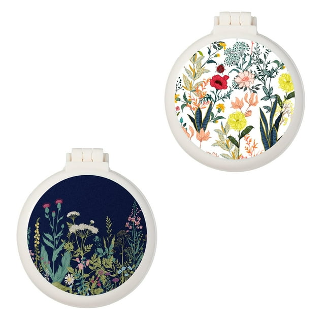 Mini cepillo de pelo de bolsillo con espejo portátil para bolso/bolsillo de viaje (juego de flores de 2 piezas)
