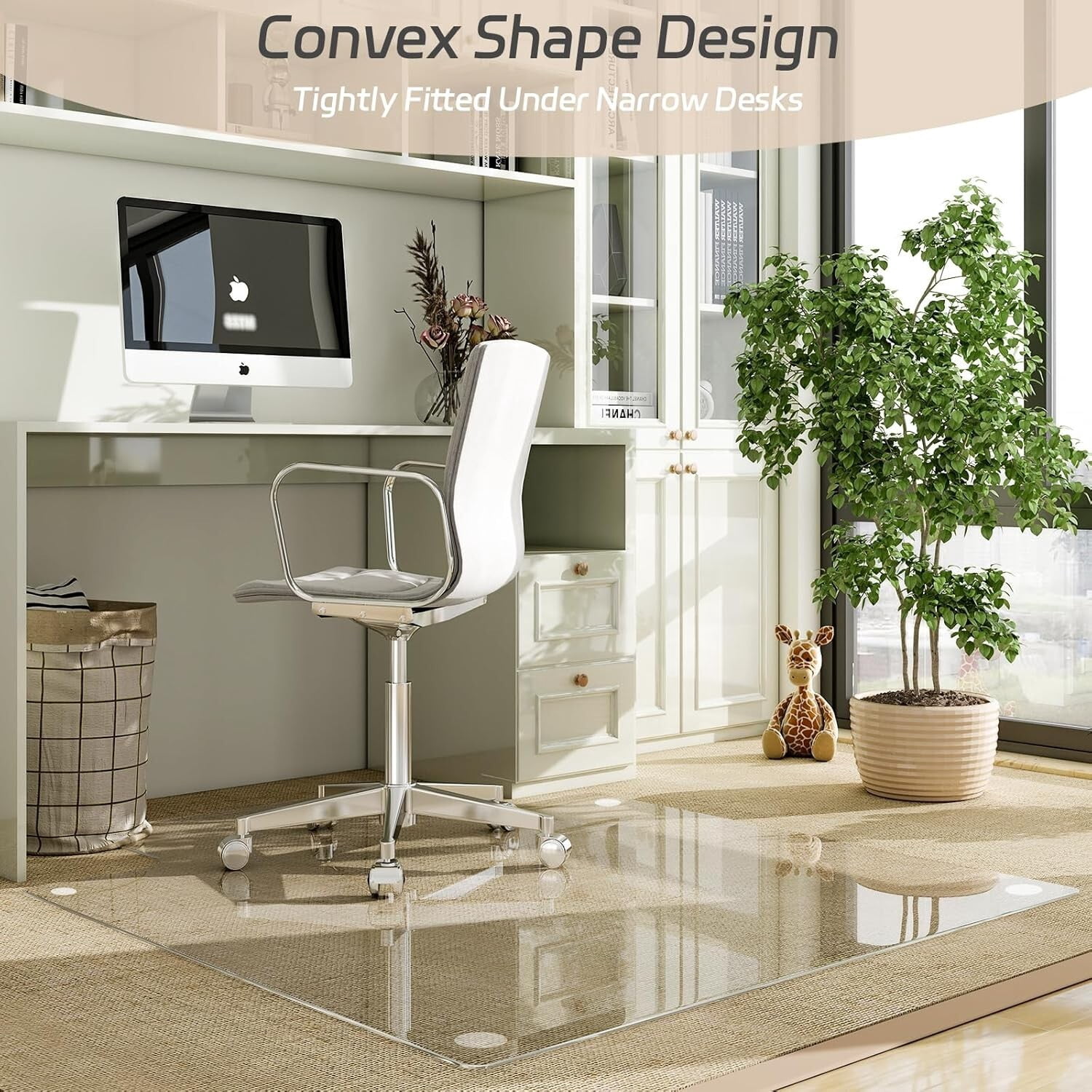 Easy4Home 53"x45" Irregular Tempered Glass Chair Mat for Carpet & Hard Floors, Heavy Duty Office Chair Floor Protector with Anti-Slip Pads, Clear