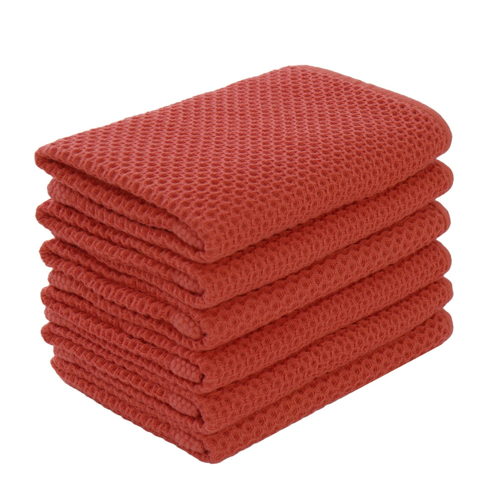 100 Cotton Absorbent Waffle Kitchen Dish Towels Cloths Set Red 13"x13