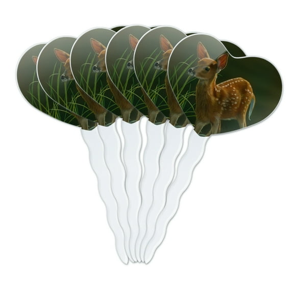 White-Tailed Fawn Alert Baby Deer Heart Love Cupcake Picks Toppers Decoration Set of 6