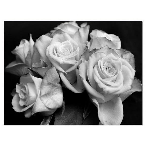 Designart 'Bunch of Roses Black and White ' Floral Art Canvas Print