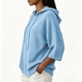thumbnail image 4 of Pullover Sweaters for Women Hooded Side Slit Ribbed 3/4 Batwing Sleeve Sweaters Soft Ribbed Knitted Drawstring Sweatshirts Trendy Sweatshirts Daily Office Work Travel Outfits, Sky Blue XL, 4 of 5
