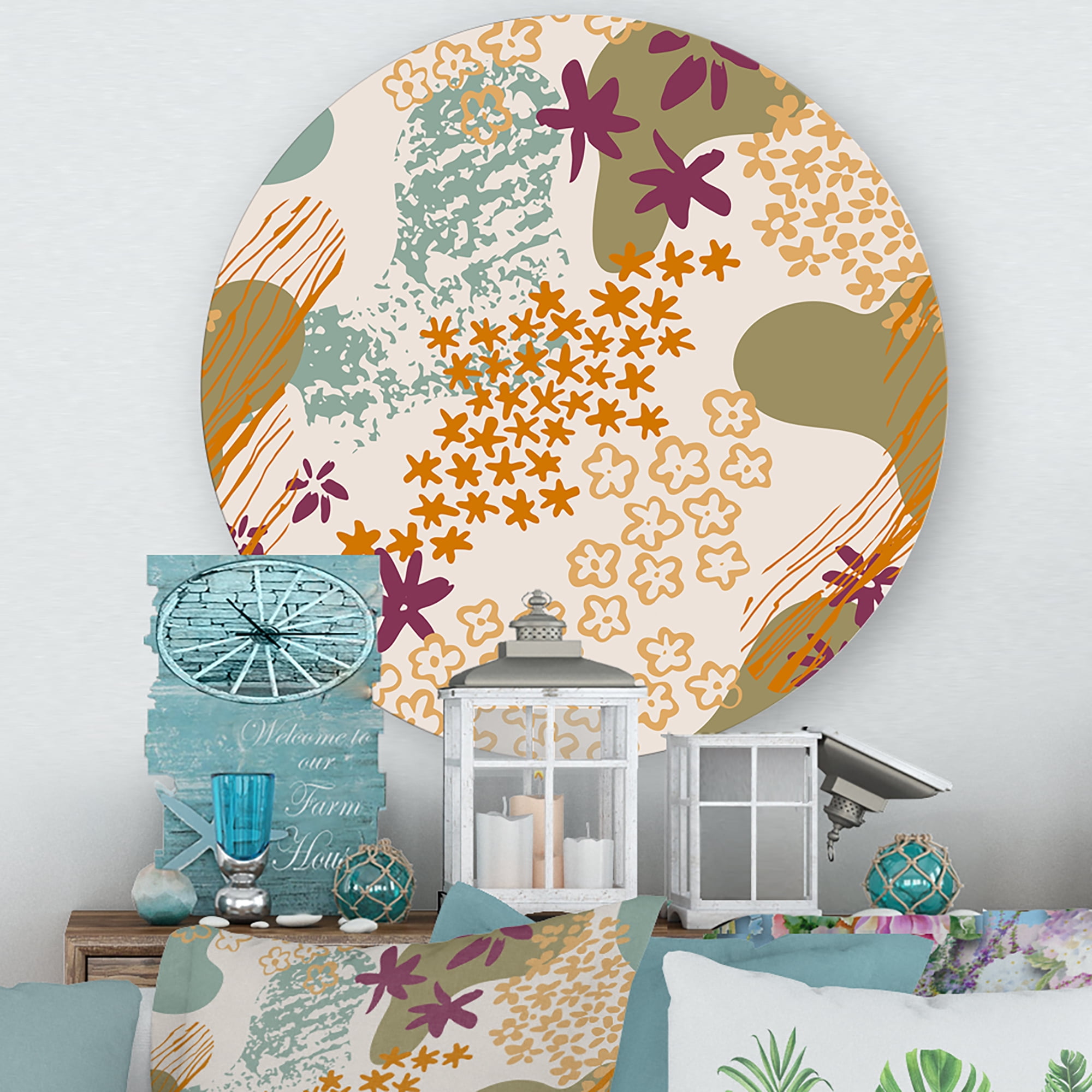 Designart 'Fluid Shapes and Flowers Silhouettes' Modern Circle Metal Wall Art 11x11 - Disc of 11