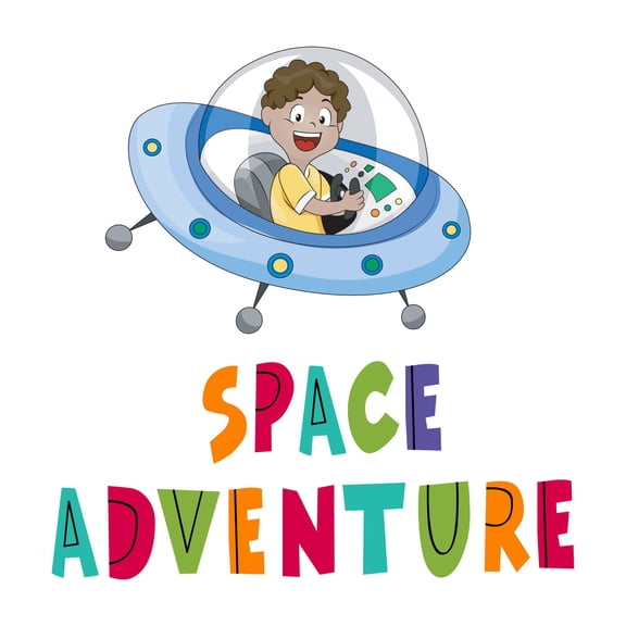 Beautiful Space Adventure Love for PlanetsWall Decal Decoration Space Adventure Adventurous Space Cartoon Space ship Decorating Ideas for Child's Bedroom Size: 10 In(W) x 10 In(H)
