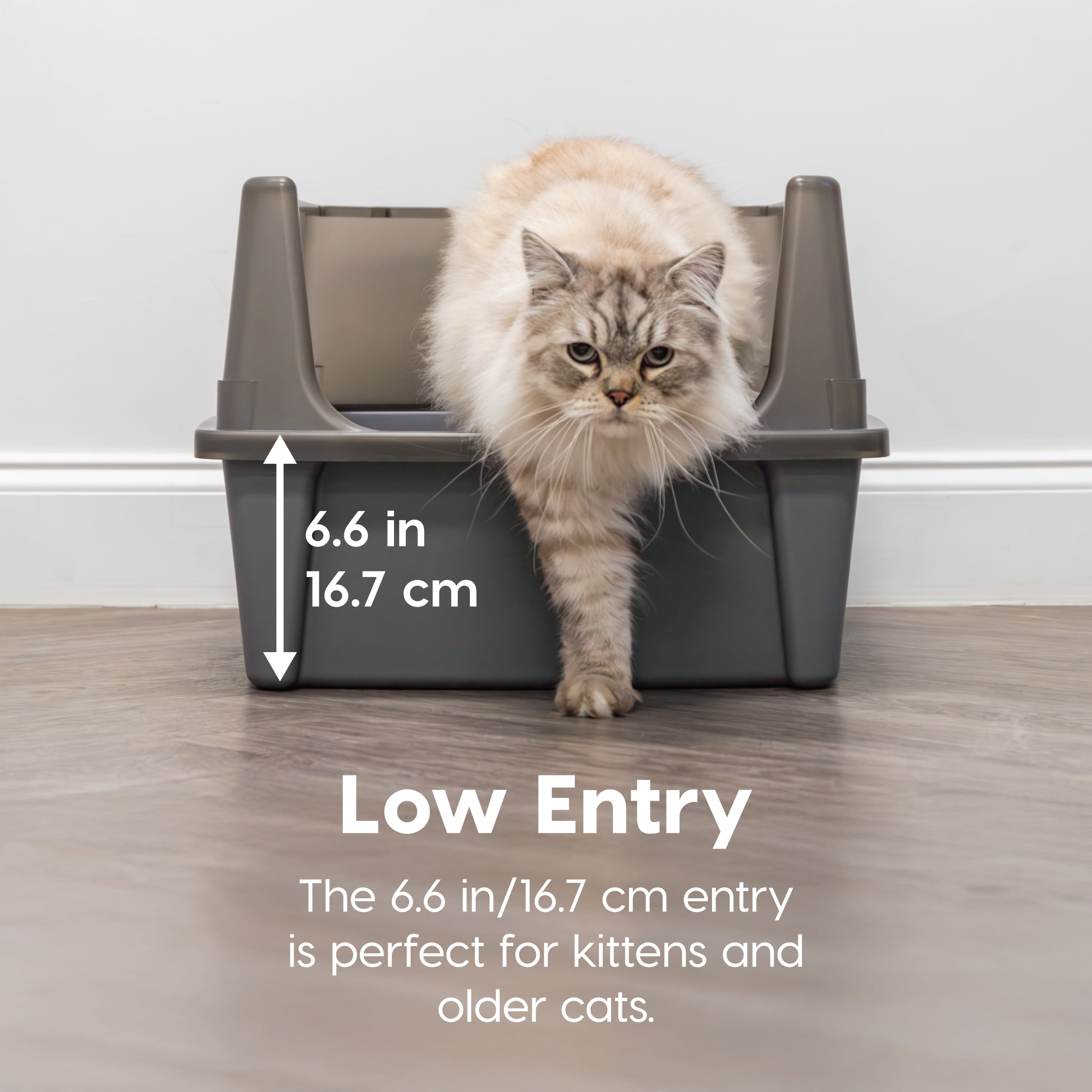 IRIS Extra Large Open Top Cat Litter Box with Scatter Shield, Sturdy Open Air Kitty Litter Pan with Tall Spray, Gray