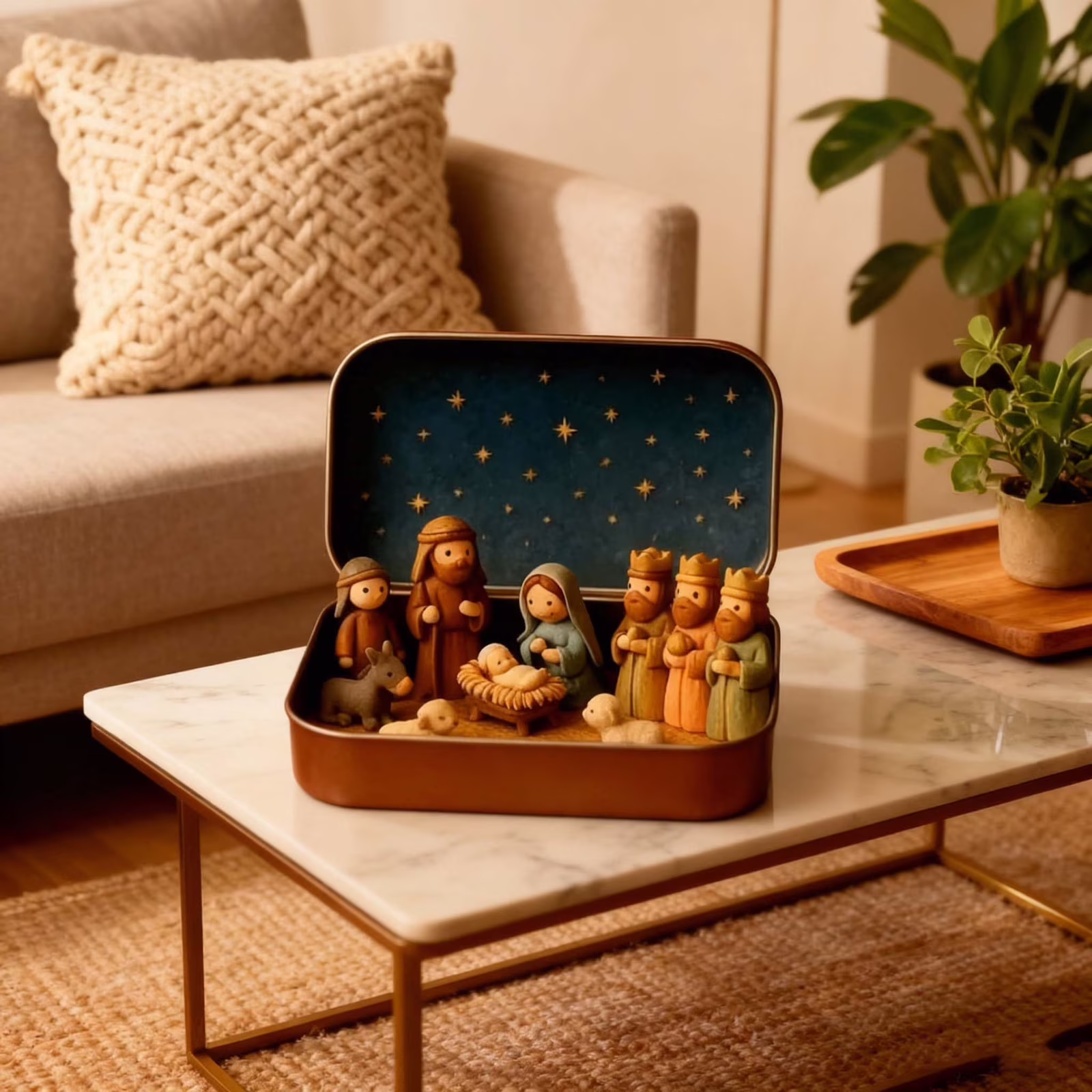 thumbnail image 4 of Mini Christmas Nativity Set in a Tin Box Small Nativity Set Handcrafted Pocket Nativity Scene with Mini Jesus Figurines,, 4 of 5