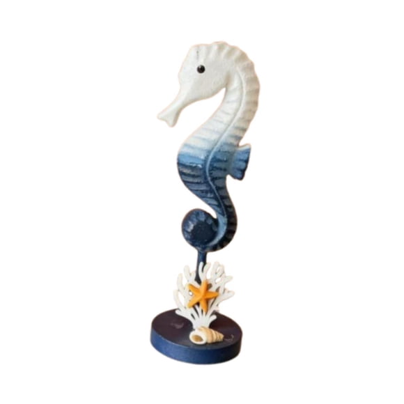 Adorno de caballito de mar con temática oceánica, decoración marina para el hogar, estatua de casa de playa de madera Azul oscuro