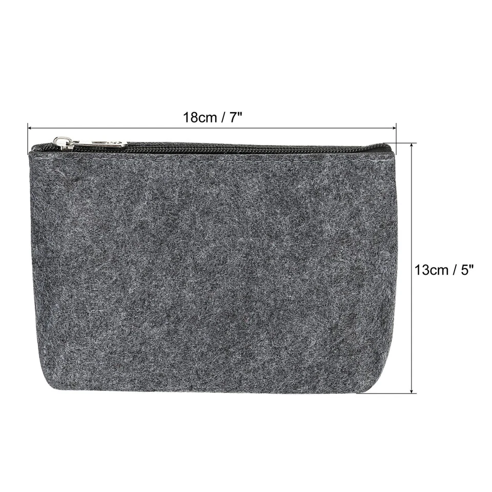 2Pcs Felt Pencil Pen Case Stationery Office Storage Zipper Pouch Gray