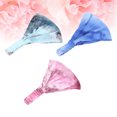 thumbnail image 4 of 3 diademas de algodón con efecto tie-dye y ala ancha para mujer (rosa, celeste, verde claro), 4 of 5
