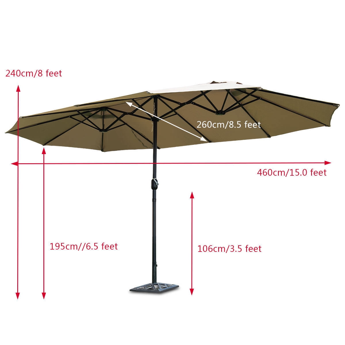 Gymax Fashion Patio Outdoor 15' Umbrella Market Umbrella Double-Sided with Crank