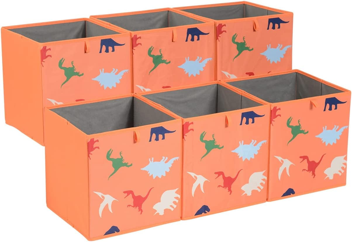 Collapsible Fabric Storage Cube Organizer Bins Pack of 6, Dino Squad