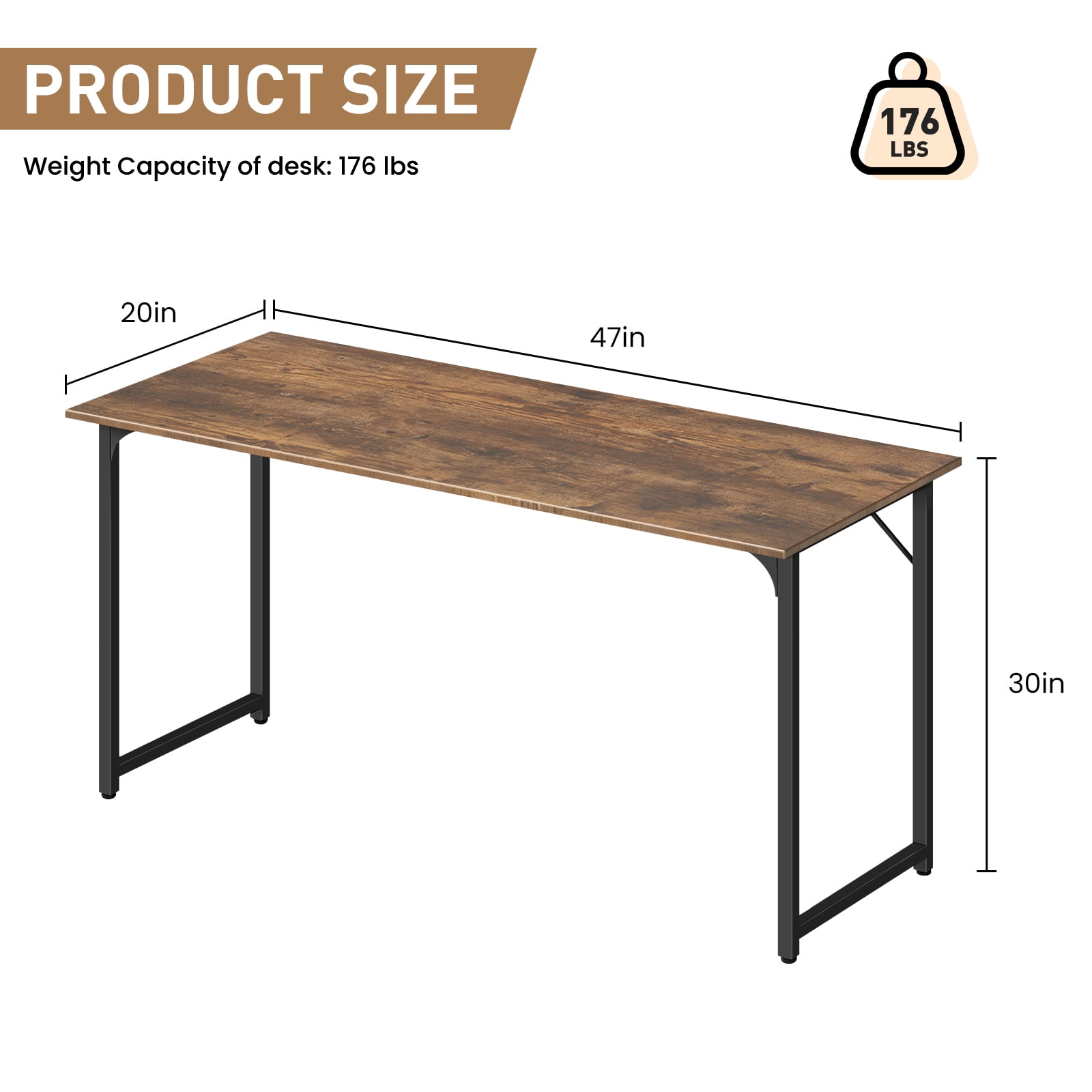 Dkelincs 47 inch Computer Desk and Chair Set Home Office Modern Wood Study Desk & Mesh Ergonomic Height Adjustable Office Chair for Small Spaces, Vintage & Black