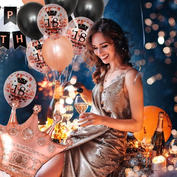 YANSION Rose Gold Birthday Decorations, 18th Black Rose Gold Happy Birthday  Banner Balloons Tiara Sash Birthday Decor for Girls 18th Birthday Rose Gold  Black Party Decorations Supplies - Walmart Business Supplies