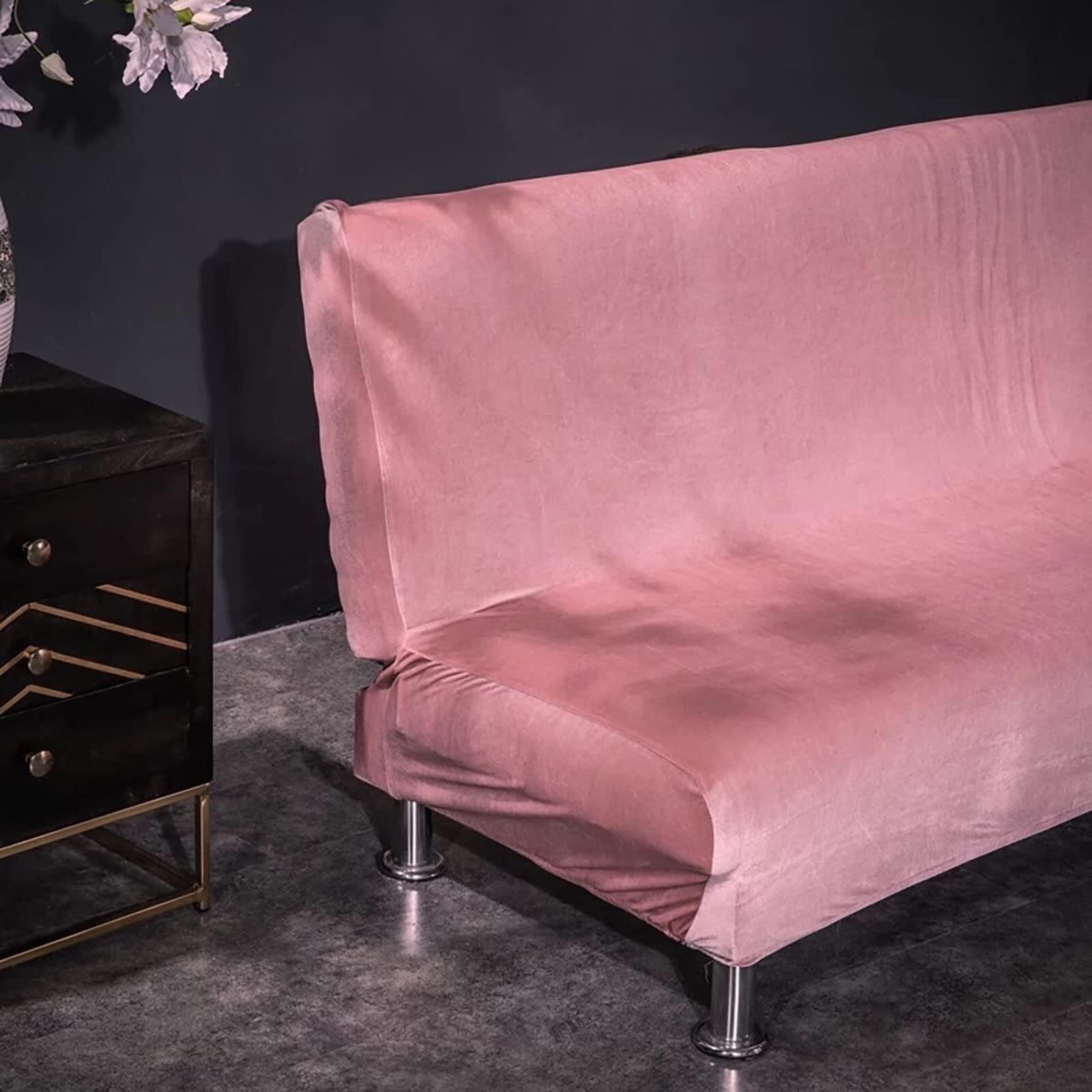 LKJYER Velvet Armless Futon Slipcover,Stretch Silver Fox futon Cover, Modern Solid Color Sofa Bed Cover for for Futon Folding Bed Sofa