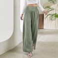 thumbnail image 4 of Pantalones elásticos de color gris y verde para mujer: ropa informal, para el trabajo, para citas, para la playa, talla XL, pantalones anchos y de cintura alta, 4 of 7