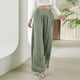thumbnail image 4 of Pantalones casuales de color gris y verde para mujer: corte holgado, cintura elástica, perfectos para el trabajo, citas, playa - Pantalones de pierna ancha y cintura alta XXL, 4 of 7