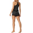 thumbnail image 3 of Conjuntos de pijama de satén para mujeres INSPIRE CHIC con tirantes de encaje y pantalones cortos, ropa de dormir de escote en V, XS, negro, 3 of 6