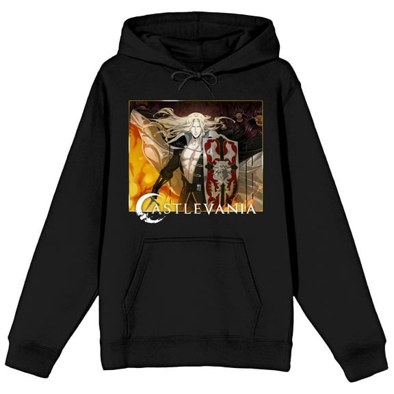 Castlevania Alucard & Dracula Poster Art Long Sleeve Women's Black Hooded Sweatshirt-XXL