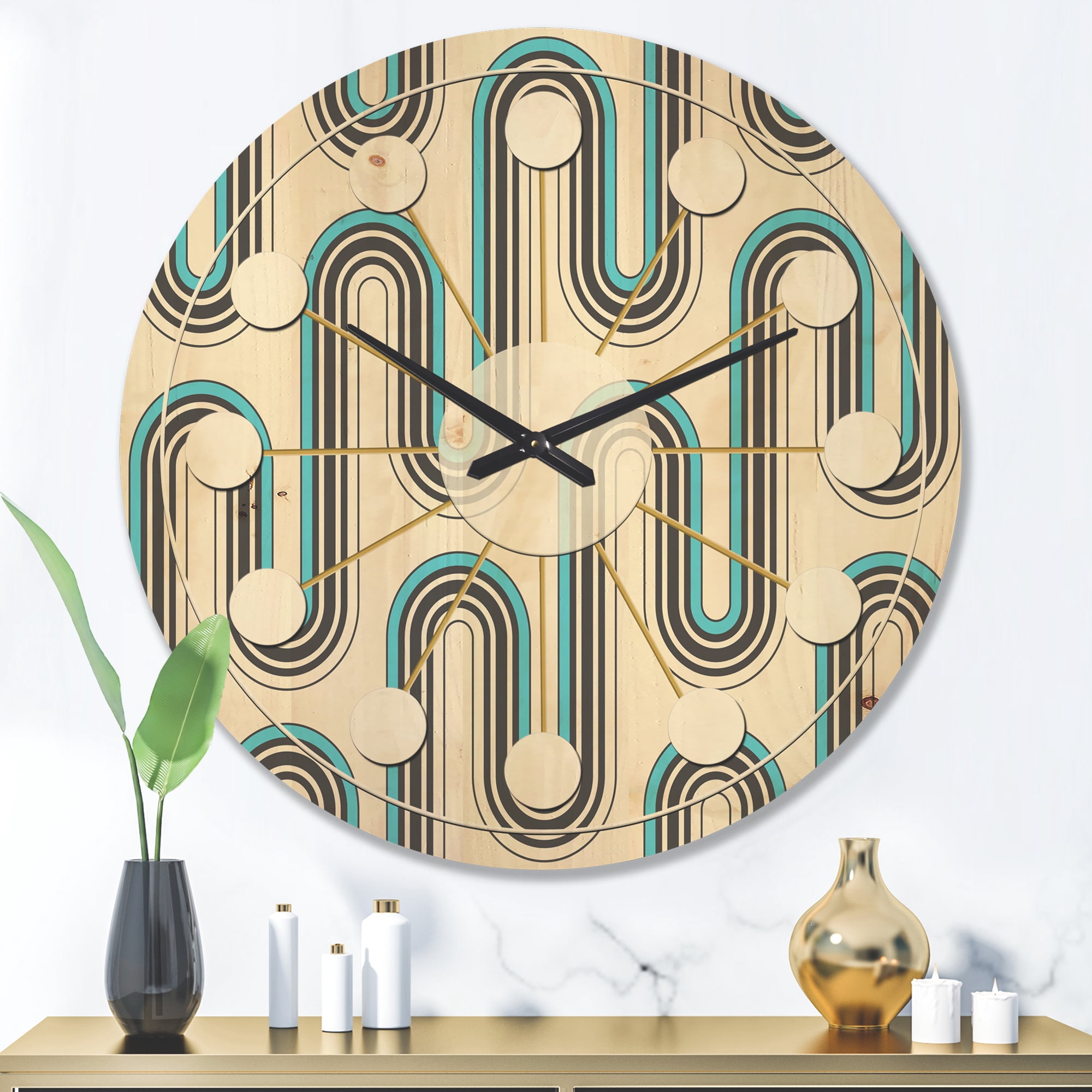 Designart 'Geometrical Abstract Retro Minimal Pattern IV' Mid-Century Modern Wood Wall Clock