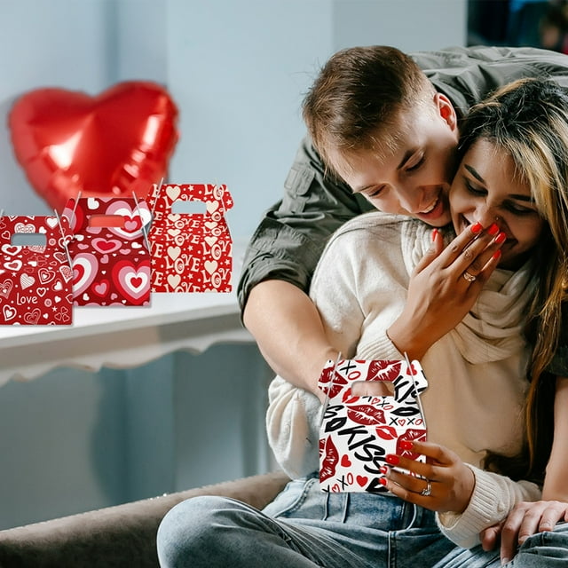 BKER 6Pcs Valentine's Day Boxes Valentine's Day Heart Shape Patterns Boxes Supplies For Party