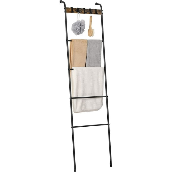 czcpp-Blanket Ladder Metal Black Blanket Holder with Hooks Leaning Towel Rack Blanket Ladders for The Living Room Bathroom Bedroom (Matte Black)