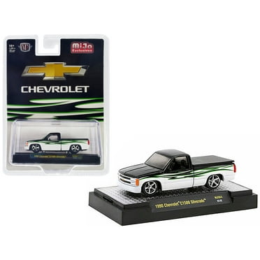 1990 Chevrolet C1500 Silverado Truck Black and White w/Graphics Limited Ed to 4400 pieces 1/64 Diecast Model Car by M2 Machines