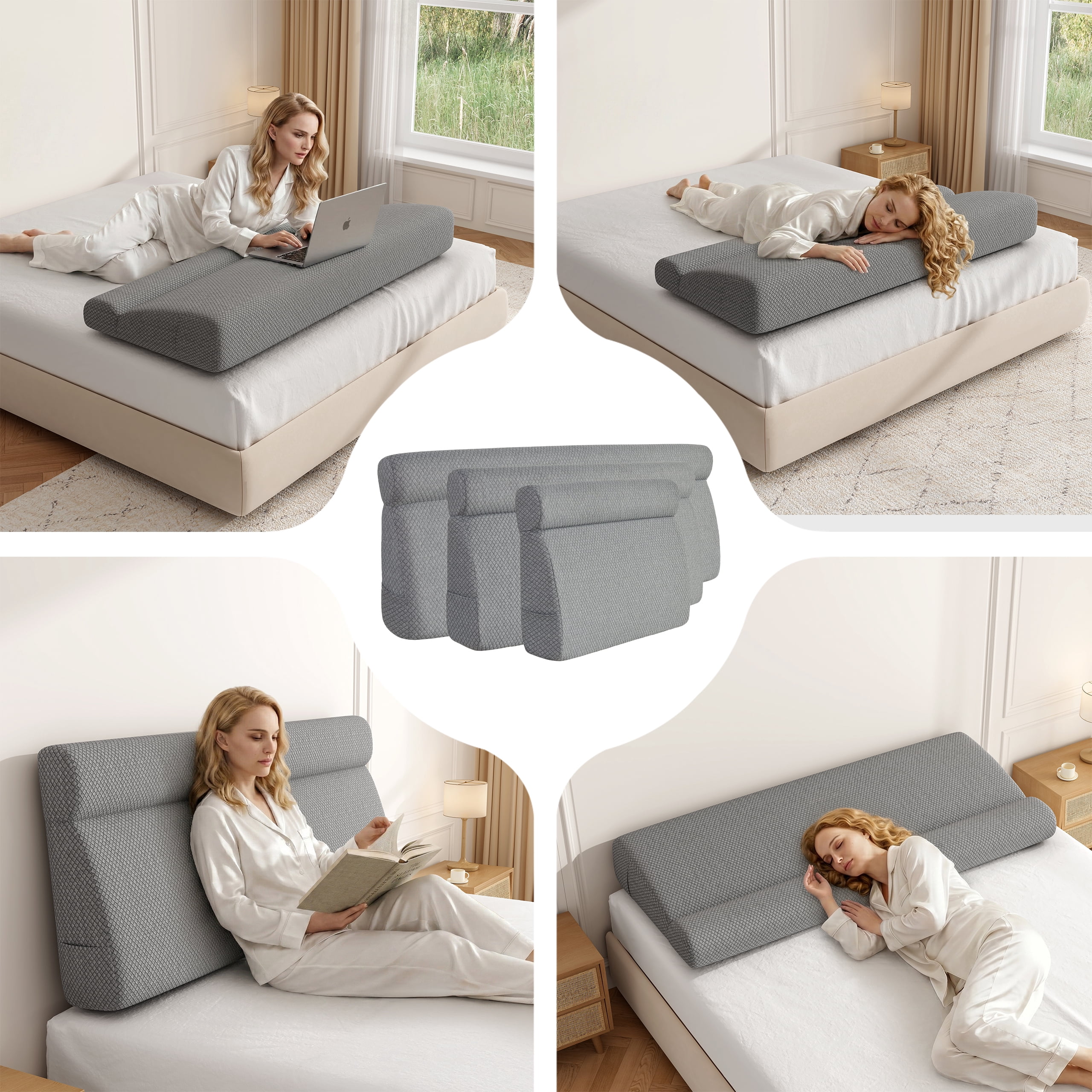 Someet Upholstered Foam Headboard Queen Bed, Wedge Pillow Headboards with Removable Cover,  Ergonomic Head Board, Fabric Gray