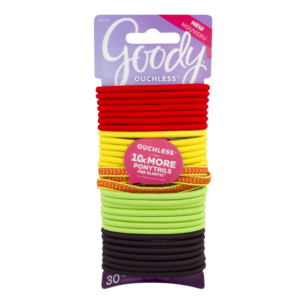 Goody Goody Ouchless Elastic Hair Ties, Assorted Neon Attitude, 30