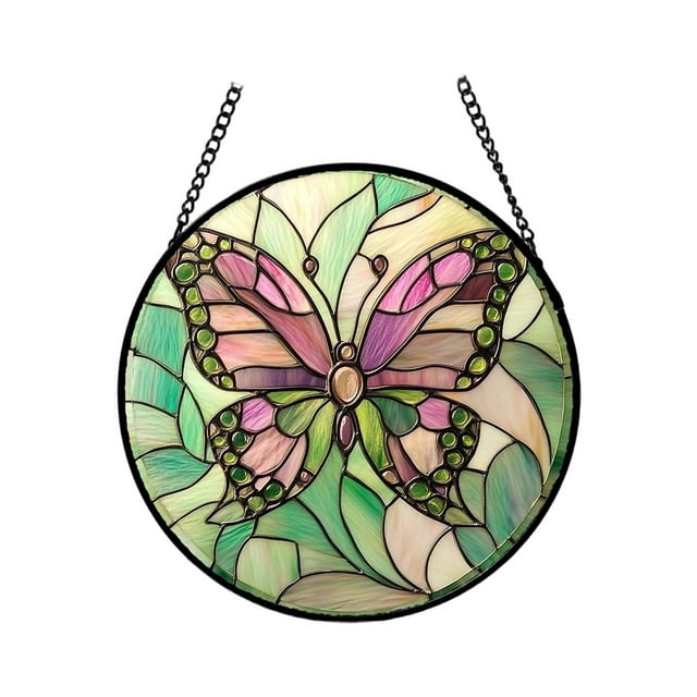 Elegant Stained Glass Window Hanging Ornament For Home Interior With Green Theme