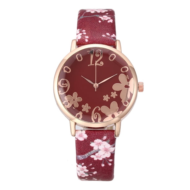 Sfonq Price Drop Womens Watches Women Fashion Embossed Flowers Small Fresh Printed Belt Student Quartz Watch Mothers Day Gift for Grilfriend,Red Buy 2 Save 10%