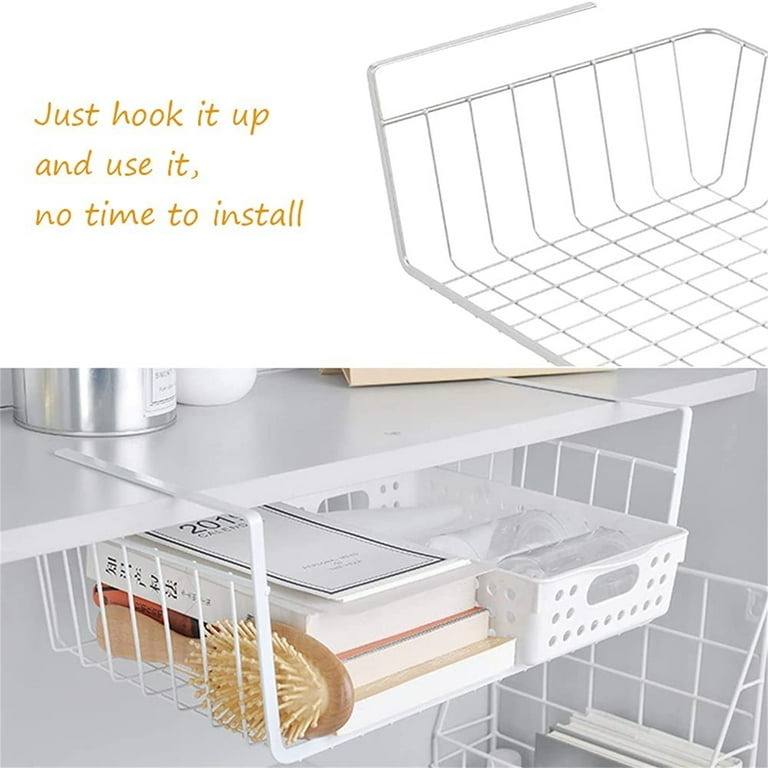 Under Shelf Storage Basket, Casewin Under Cabinet Hanging Metal Wire  Storage Wire Basket Organizer Fit Dual Hooks for Kitchen Pantry Desk  Bookshelf Cupboard (1pcs, White) 