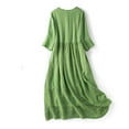 thumbnail image 4 of Annhoo Womens Cotton Linen Dresses V Neck 3/4 Sleeve Button Casual Loose Flowy Trendy Travel Holiday Maxi Sundresses, 4 of 9
