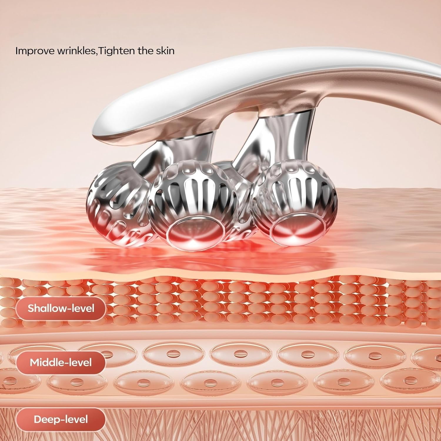 Wiher Face Roller Device,Electric Face Lifting Device with Vibration Massage,3-level RF Radio Frequency 9-level Microcurrent and Two Light Therapy,Reduce Swelling Tightening Skin for Home,Travel Use