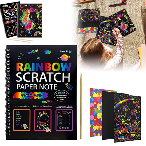 Rainbow Scratch Art Drawing Pad Creative Reveal Notebook for Stress Relief and Fun C Large