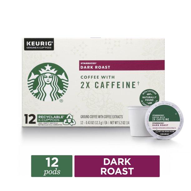 Starbucks Dark Roast KCup Coffee Pods with 2X Caffeine — for Keurig