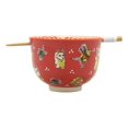 thumbnail image 3 of Lucky Cat Japanese Maneki Neko Red Porcelain Ramen Soup Bowl With Chopsticks Set, 3 of 7