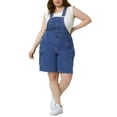 thumbnail image 1 of Shorts de tirantes ajustables para mujer GRACE & GRANDEUR, overoles de mezclilla con bolsillo cargo, talla 2X, color azul, 1 of 1