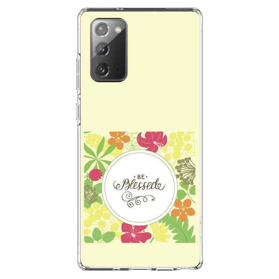 DistinctInk Clear Shockproof Hybrid Case for Galaxy Note 20 ULTRA (6.9" Screen) - TPU Bumper, Acrylic Back, Tempered Glass Screen Protector - Be Blessed - Floral Pattern Yellow