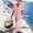 Pink, variant on Women Beach Maxi Dress Summer 2026 Solid Color V-Neck Short Sleeve Casual Dresses Elegant Loose Flowing Boho Long Dress for Daily Wear Pink M