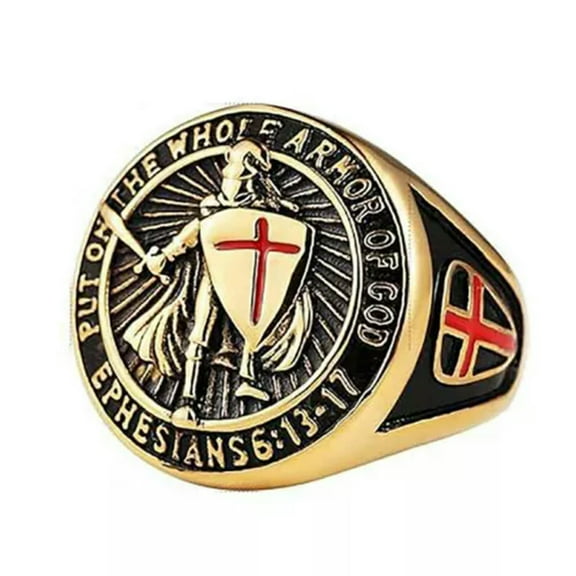 K-KED Sword Shield Warrior Ring Stainless Steel Put on the Whole Armor of God Ring-9