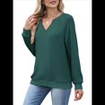 thumbnail image 3 of Sudaderas de Mujer, Camisetas de Larga con Cuello en V, Camisetas Básicas Informales para Otoño e Invierno. Verde XL, 3 of 10