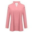 thumbnail image 3 of Fiaer Women Long Sleeve V Neck Shirts Plus Size Lapel Collared T Shirts Solid Color Loose Fit Fashion Tshirts Pink XL, 3 of 3