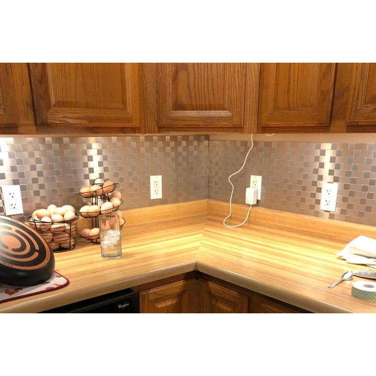 Crystiles Silver Mosaics 12 in. x 12 in. Peel and Stick Brushed Aluminum Wall Tile Backsplash, 4 Pieces Crystiles Silver Mosaics 12 in. x 12 in. Peel and Stick Brushed Aluminum Wall Tile Backsplash, 4 Pieces