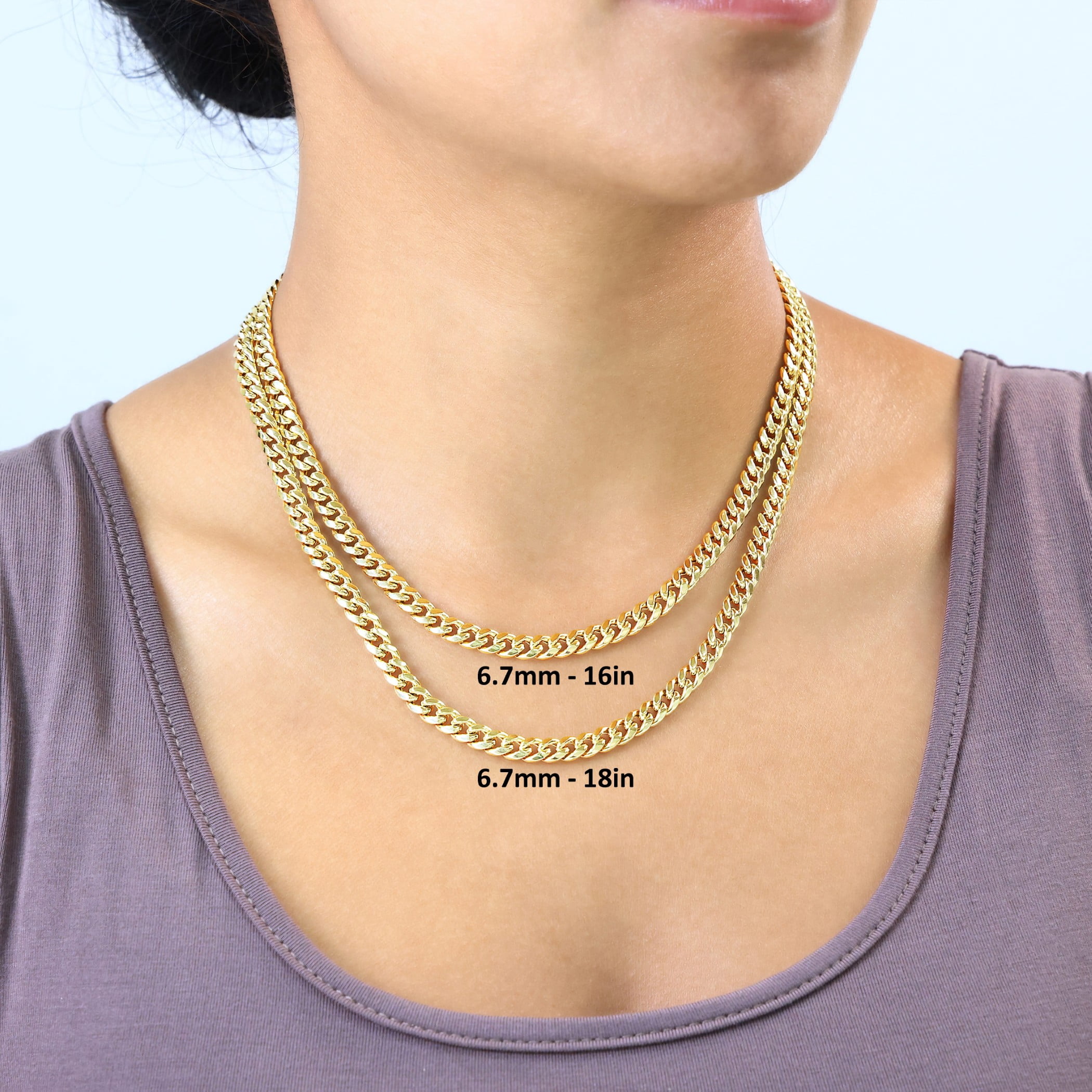 Nuragold 14k Real Yellow Gold Miami Cuban Lightweight Link 6.7mm Chain Necklace (16"-30") Italian Jewelry for Men & Women