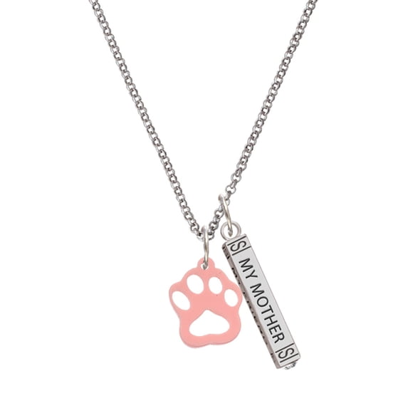 Delight Jewelry Acrylic Small Paw Light Pink Silvertone Always My Mother Bar Charm Necklace, 23"