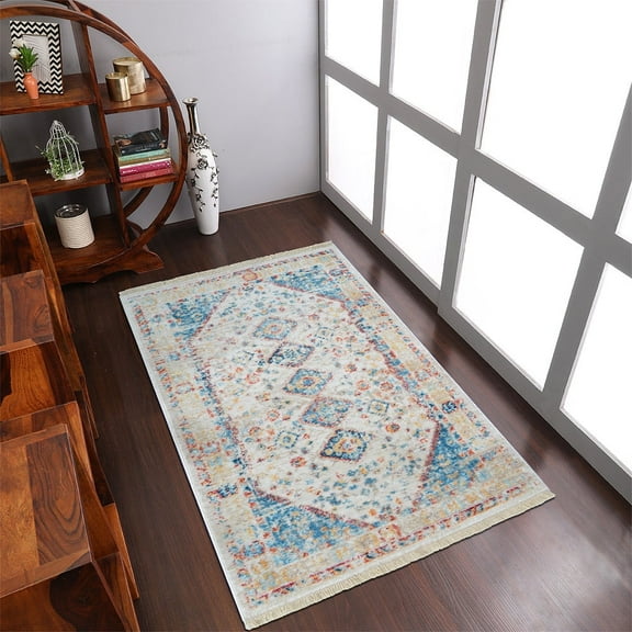 Rugsotic Carpets Machine Woven Crossweave Area Rugs - 6'X9', Rectangle,Multicolor,Classic Oriental Traditional , Low Pile Machine Made Area Rugs For Living Room, Bed Room (M00066)